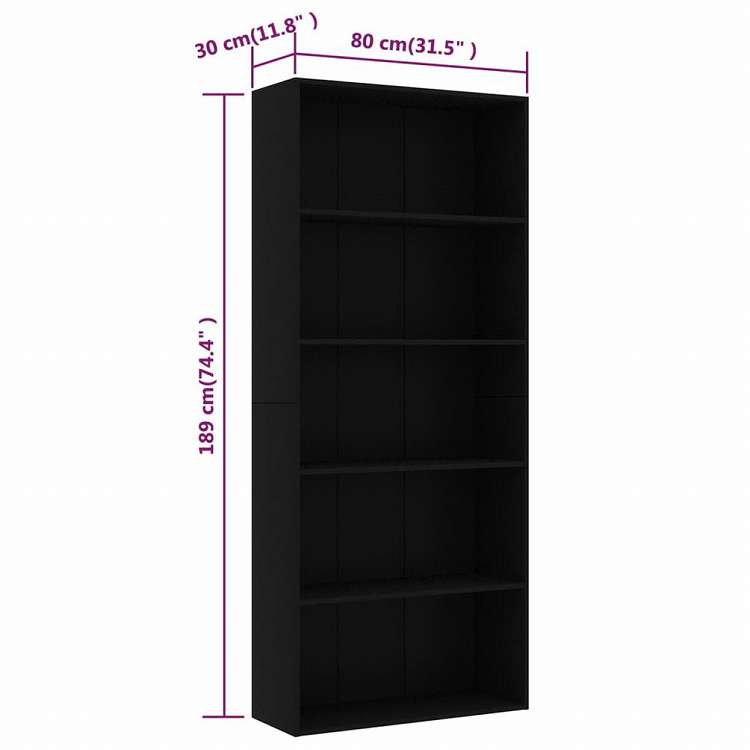 vidaXL 5段 ブックキャビネット ブラック 80x30x189cm エンジニアリングウッド家具 棚 本棚・オープンラック(代引不可)