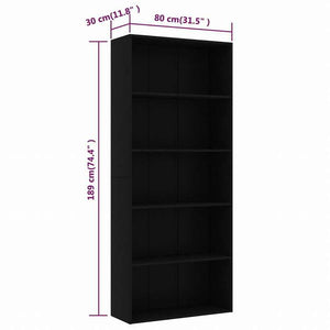 vidaXL 5段 ブックキャビネット ブラック 80x30x189cm エンジニアリングウッド家具 棚 本棚・オープンラック(代引不可)
