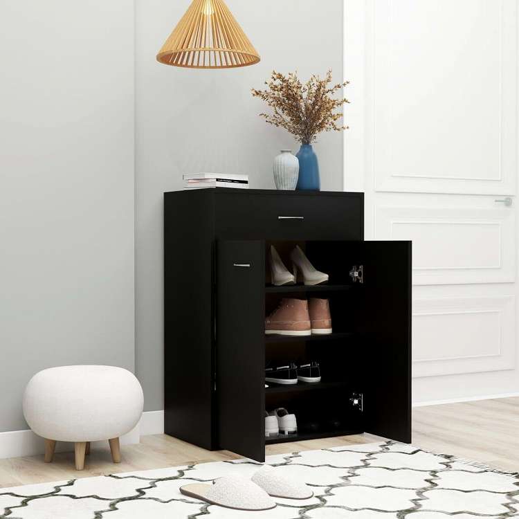 vidaXL シューズキャビネット ブラック 60x35x84cm エンジニアリングウッドホーム&ガーデン 家事用品 収納&オーガナイザー 衣類・ワードローブ収納 シューズラック・整理収納(代引不可)