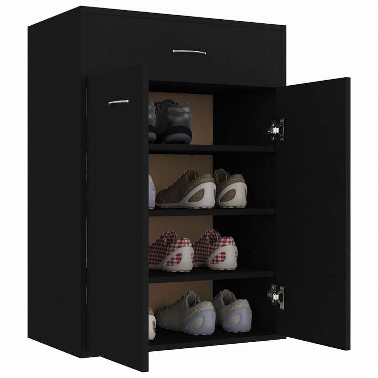 vidaXL シューズキャビネット ブラック 60x35x84cm エンジニアリングウッドホーム&ガーデン 家事用品 収納&オーガナイザー 衣類・ワードローブ収納 シューズラック・整理収納(代引不可)