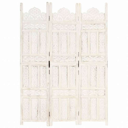 vidaXL 手彫り間仕切り 3枚パネル ホワイト 120x165cm マンゴー無垢材家具 間仕切り(代引不可)
