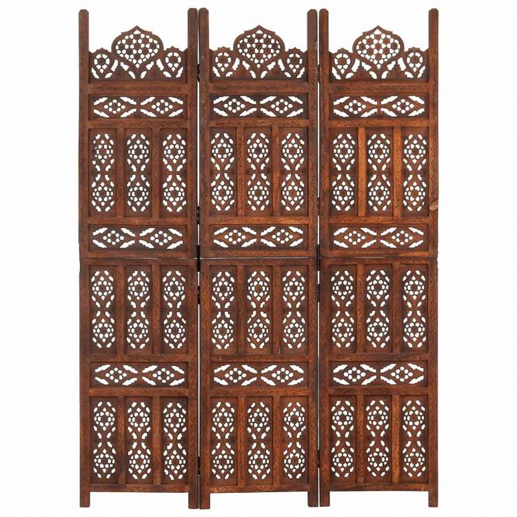 vidaXL 手彫り間仕切り 3枚パネル ブラウン 120x165cm マンゴー無垢材家具 間仕切り(代引不可)