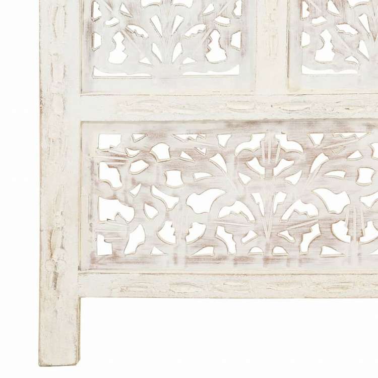 vidaXL 手彫り間仕切り 4枚パネル ホワイト 160x165cm マンゴー無垢材家具 間仕切り(代引不可)