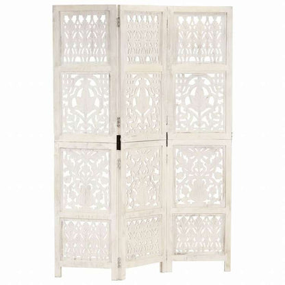 vidaXL 手彫り間仕切り 3枚パネル ホワイト 120x165cm マンゴー無垢材家具 間仕切り(代引不可)