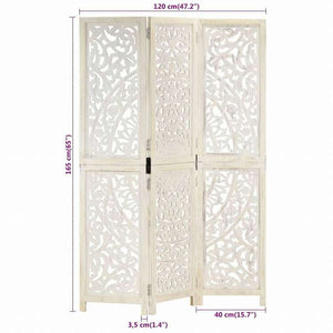 vidaXL 手彫り間仕切り 3枚パネル ホワイト 120x165cm マンゴー無垢材家具 間仕切り(代引不可)