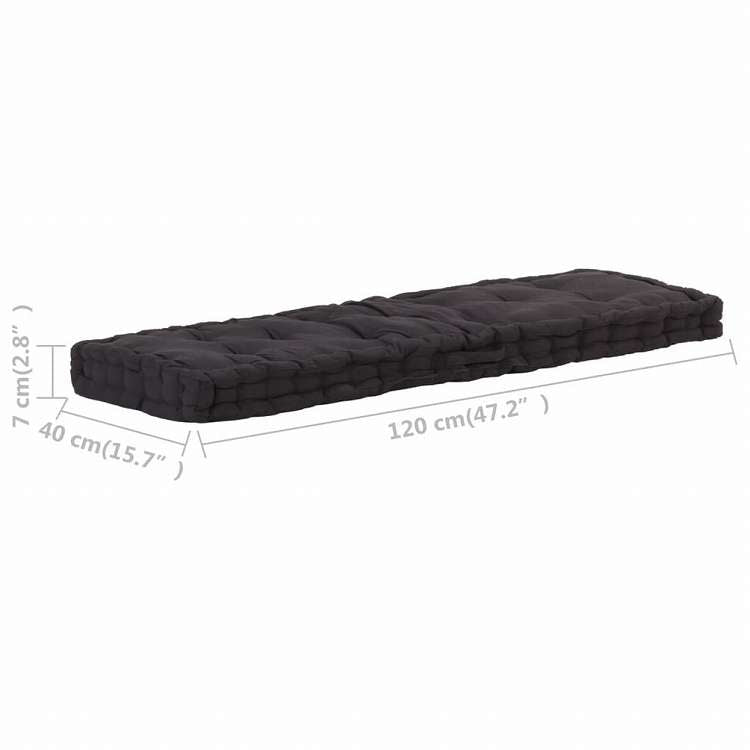 vidaXL パレットフロアクッション コットン 120x40x7 cm ブラックホーム&ガーデン デコレーション チェア・ソファクッション(代引不可)