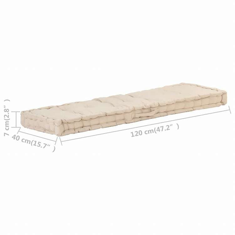 vidaXL パレットフロアクッション コットン 120x40x7 cm ベージュホーム&ガーデン デコレーション チェア・ソファクッション(代引不可)