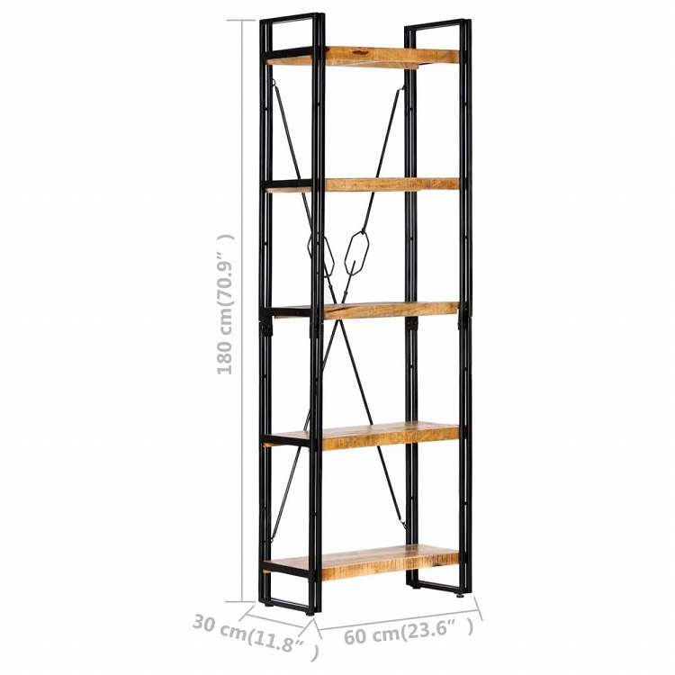 vidaXL 5段 書棚 60x30x180cm マンゴー無垢材家具 棚 本棚・オープンラック(代引不可)