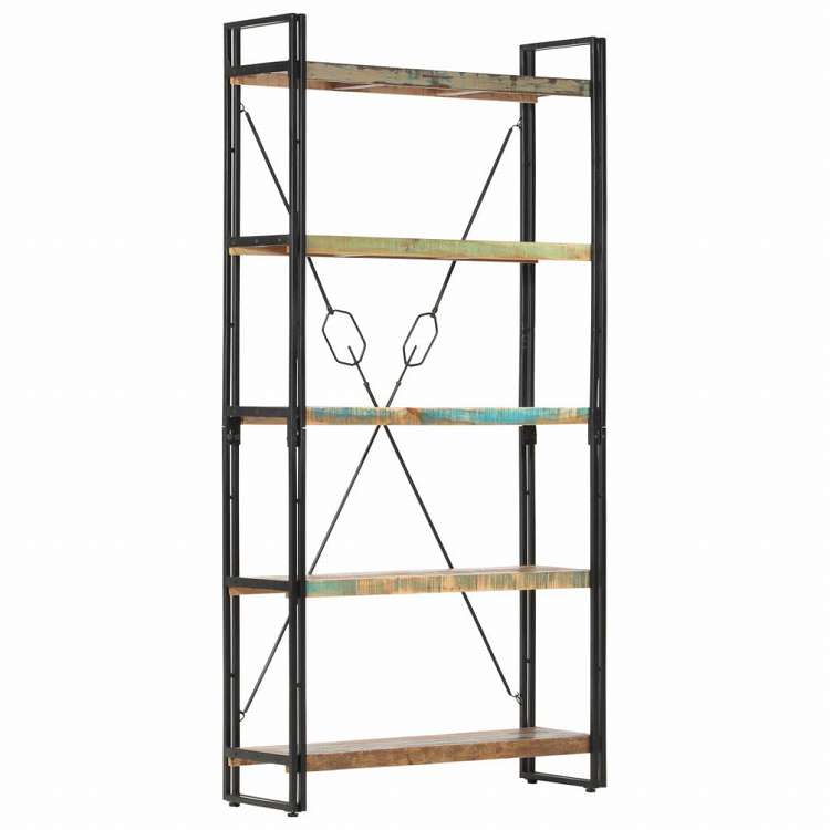 vidaXL 5段 書棚 90x30x180cm 無垢の再生木材家具 棚 本棚・オープンラック(代引不可)