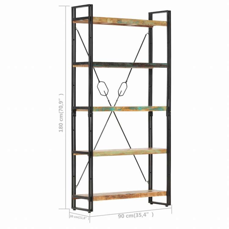 vidaXL 5段 書棚 90x30x180cm 無垢の再生木材家具 棚 本棚・オープンラック(代引不可)