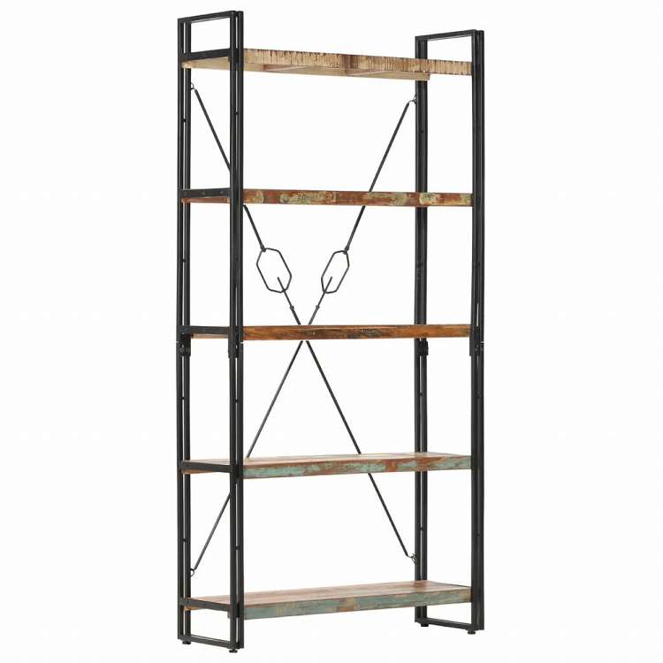 vidaXL 5段 書棚 90x30x180cm 無垢の再生木材家具 棚 本棚・オープンラック(代引不可)