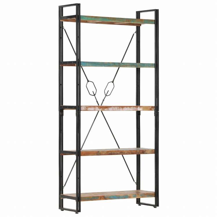vidaXL 5段 書棚 90x30x180cm 無垢の再生木材家具 棚 本棚・オープンラック(代引不可)