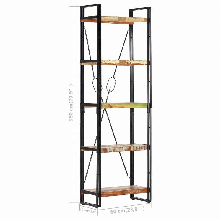 vidaXL 5段 書棚 60x30x180cm 無垢の再生木材家具 棚 本棚・オープンラック(代引不可)