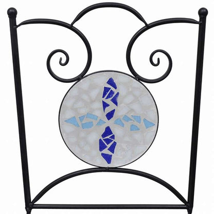 vidaXL モザイクビストロ3点セット セラミックタイル ブルー&ホワイト家具 アウトドア家具 屋外家具セット(代引不可)