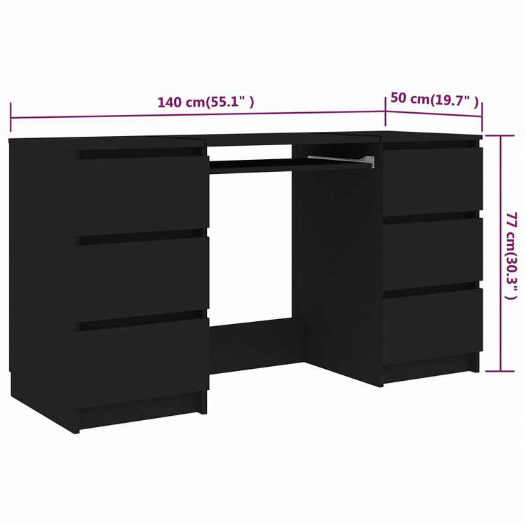 vidaXL ライティングデスク ブラック 140x50x77cm エンジニアリングウッド家具 オフィス家具 デスク(代引不可)