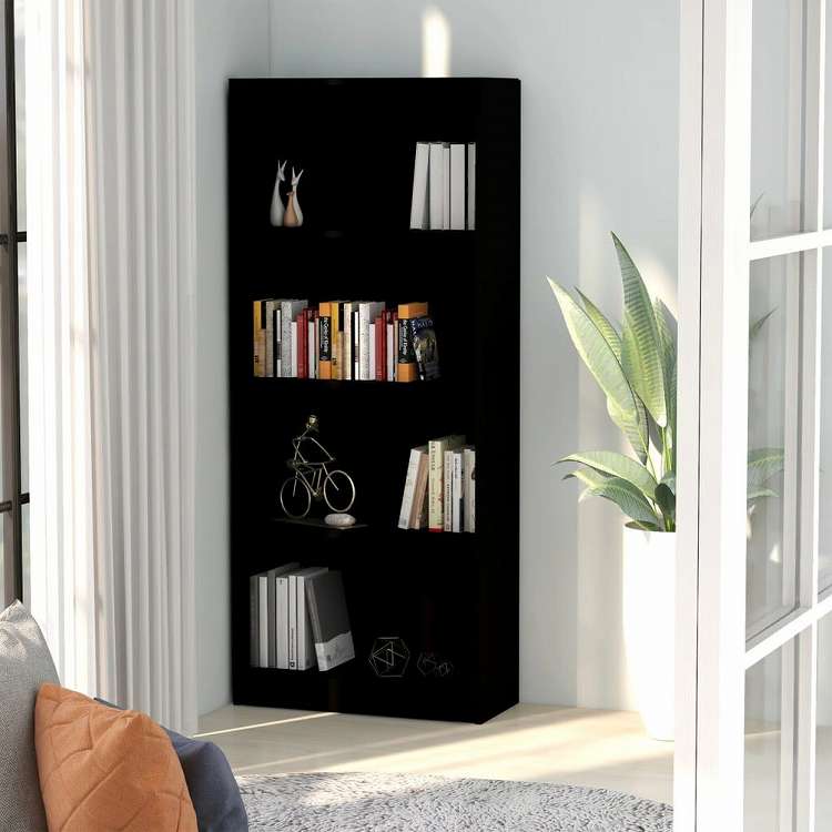 vidaXL 4段ブックキャビネット ブラック 60x24x142cm エンジニアリングウッド家具 棚 本棚・オープンラック(代引不可)