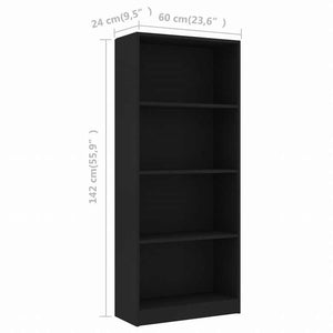 vidaXL 4段ブックキャビネット ブラック 60x24x142cm エンジニアリングウッド家具 棚 本棚・オープンラック(代引不可)