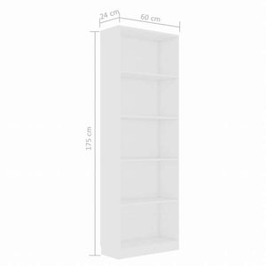 vidaXL 5段 ブックキャビネット 白色 60x24x175cm パーティクルボード家具 棚 本棚・オープンラック(代引不可)