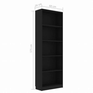 vidaXL 5段 ブックキャビネット ブラック 60x24x175cm エンジニアリングウッド家具 棚 本棚・オープンラック(代引不可)