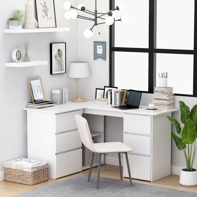 vidaXL コーナーデスク ホワイト 145x100x76cm エンジニアリングウッド家具 オフィス家具 デスク(代引不可)