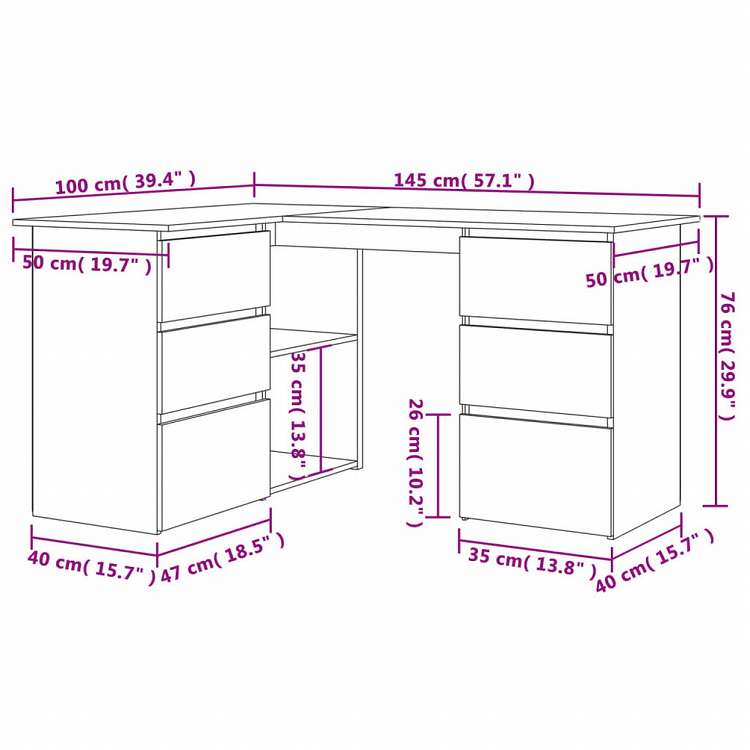 vidaXL コーナーデスク ホワイト 145x100x76cm エンジニアリングウッド家具 オフィス家具 デスク(代引不可)