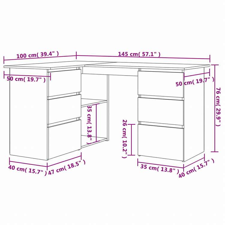vidaXL コーナーデスク ブラック 145x100x76cm エンジニアリングウッド家具 オフィス家具 デスク(代引不可)
