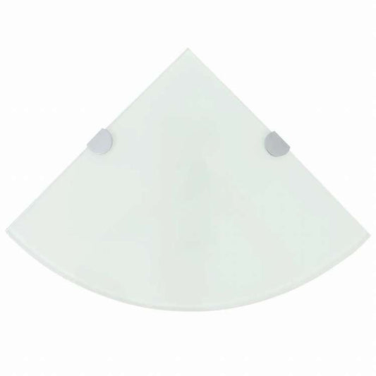 vidaXL コーナーシェルフ 2点 クロームサポート付き ガラス ホワイト 25x25 cm家具 棚 壁面収納棚・壁面ラック(代引不可)