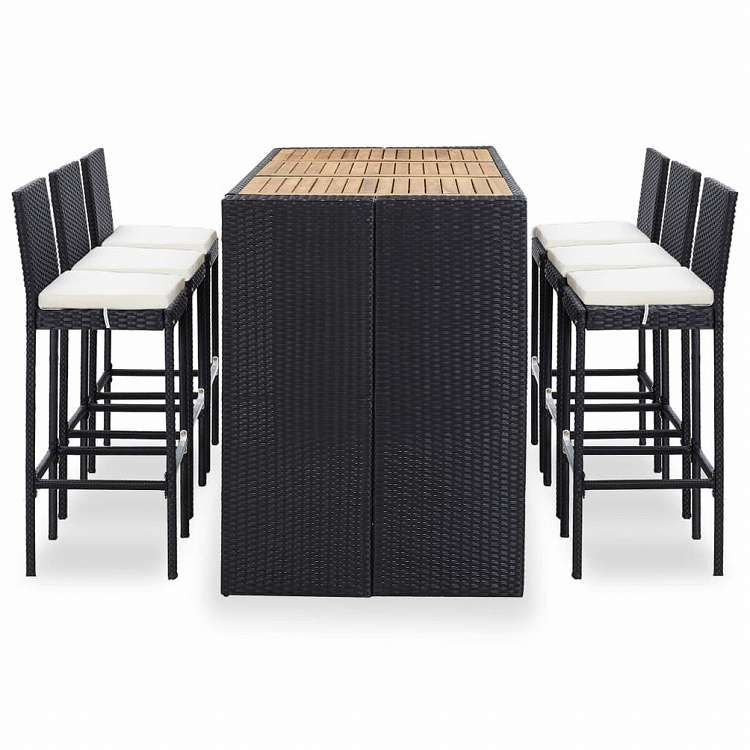 vidaXL 屋外バー7点セット クッション付き ポリラタン製 ブラック家具 アウトドア家具 屋外家具セット(代引不可)