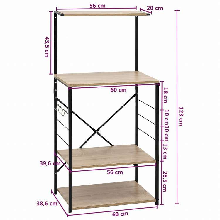 vidaXL 電子レンジキャビネット ブラック&オーク 60x39.6x123 cm エンジニアリングウッドホーム&ガーデン キッチン&ダイニング キッチンツール&調理器具 キッチン収納 調理道具ホルダー・ラック(代引不可)