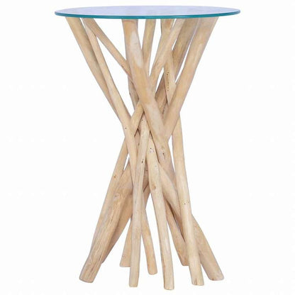 vidaXL コーヒーテーブル ガラス製トップ付き 35x35x50cm チーク無垢材家具 テーブル アクセントテーブル コーヒーテーブル(代引不可)