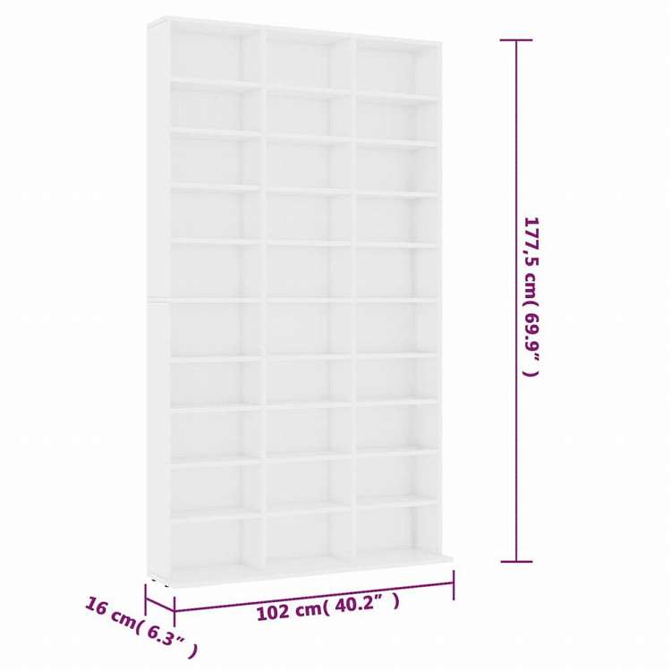 vidaXL CDキャビネット ホワイト102x16x177.5 cm エンジニアリングウッド家具 キャビネット&収納 メディア収納・ラック(代引不可)