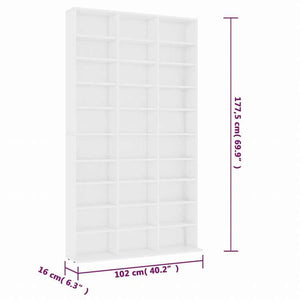 vidaXL CDキャビネット ホワイト102x16x177.5 cm エンジニアリングウッド家具 キャビネット&収納 メディア収納・ラック(代引不可)