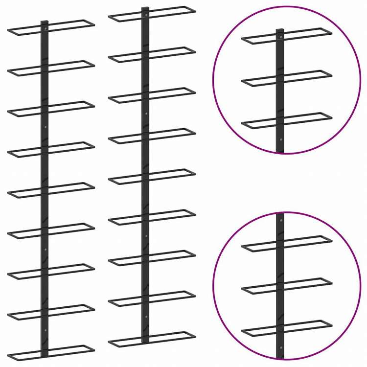 vidaXL 壁掛けワインラック 18本 2点 ブラック 鉄製家具 キャビネット&収納 ワインラック(代引不可)