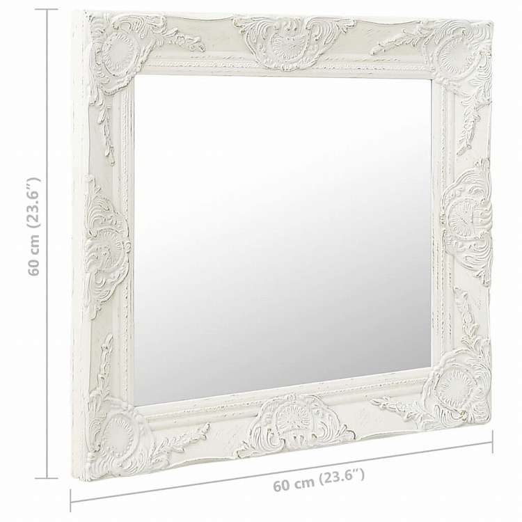vidaXL ウォールミラー バロック調 60x60cm ホワイトホーム&ガーデン デコレーション 鏡(代引不可)
