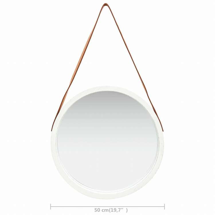 vidaXL ウォールミラー ストラップ付き 50cm ホワイトホーム&ガーデン デコレーション 鏡(代引不可)