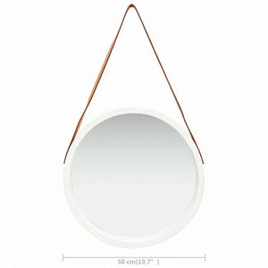 vidaXL ウォールミラー ストラップ付き 50cm ホワイトホーム&ガーデン デコレーション 鏡(代引不可)