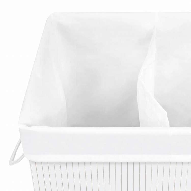 vidaXL 竹製ランドリーバスケット 2セクション ホワイト 72Lホーム&ガーデン 家事用品 ランドリー用品 洗濯かご(代引不可)