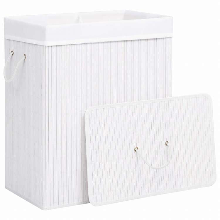 vidaXL 竹製ランドリーバスケット 2セクション ホワイト 100Lホーム&ガーデン 家事用品 ランドリー用品 洗濯かご(代引不可)