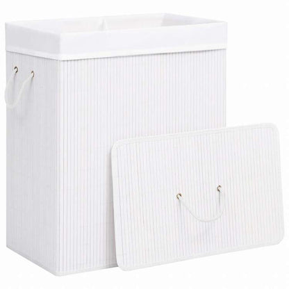 vidaXL 竹製ランドリーバスケット 2セクション ホワイト 100Lホーム&ガーデン 家事用品 ランドリー用品 洗濯かご(代引不可)