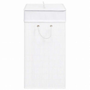 vidaXL 竹製ランドリーバスケット 2セクション ホワイト 100Lホーム&ガーデン 家事用品 ランドリー用品 洗濯かご(代引不可)
