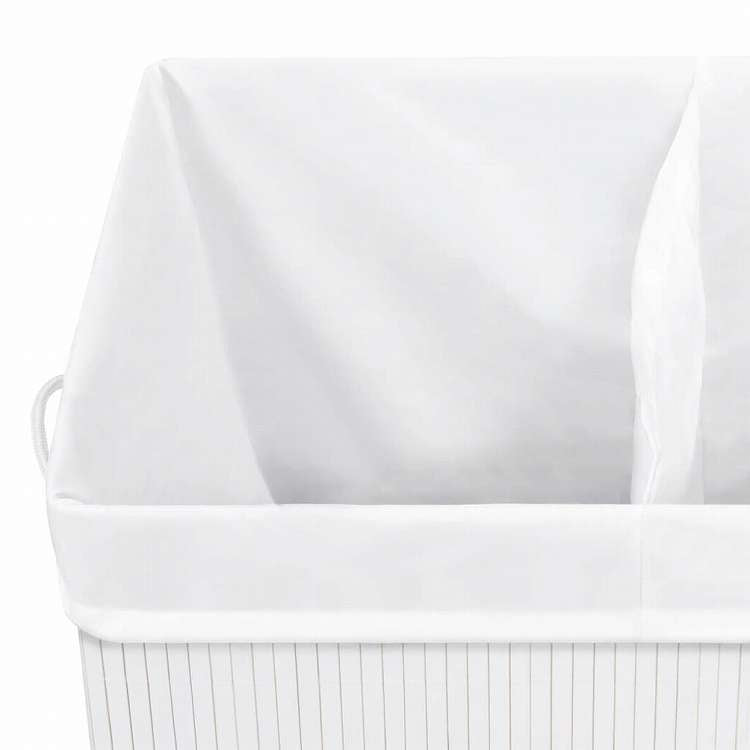 vidaXL 竹製ランドリーバスケット 2セクション ホワイト 100Lホーム&ガーデン 家事用品 ランドリー用品 洗濯かご(代引不可)