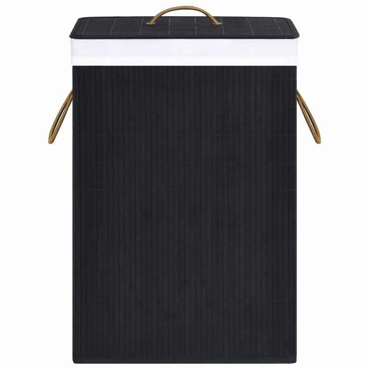 vidaXL 竹製ランドリーバスケット 2セクション ブラック 72Lホーム&ガーデン 家事用品 ランドリー用品 洗濯かご(代引不可)