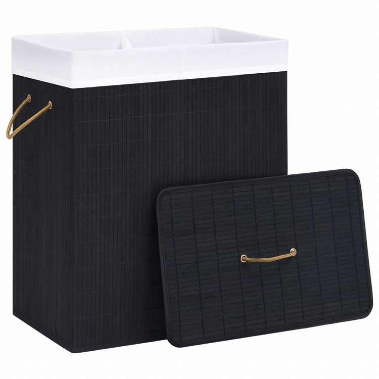 vidaXL 竹製ランドリーバスケット 2セクション ブラック 100Lホーム&ガーデン 家事用品 ランドリー用品 洗濯かご(代引不可)