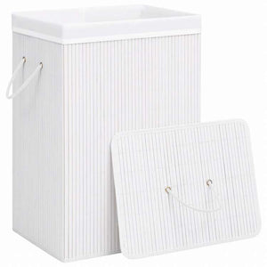 vidaXL 竹製ランドリーバスケット 1セクション ホワイトホーム&ガーデン 家事用品 ランドリー用品 洗濯かご(代引不可)