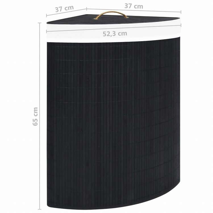 vidaXL コーナーランドリーバスケット 竹製 ブラック 60Lホーム&ガーデン 家事用品 ランドリー用品 洗濯かご(代引不可)