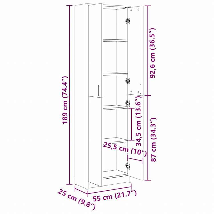 vidaXL 洋服ダンス 玄関 ホワイト 55x25x189cm エンジニアリングウッド家具 キャビネット&収納 戸棚・ワードローブ(代引不可)