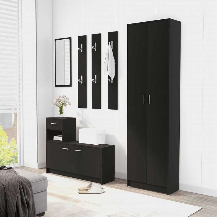 vidaXL 玄関用ワードローブ ブラック 55x25x189cm エンジニアリングウッド家具 キャビネット&収納 戸棚・ワードローブ(代引不可)