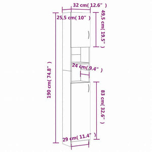 vidaXL バスルームキャビネット ホワイト 32x25.5x190cm エンジニアリングウッド家具 家具セット バスルーム家具セット(代引不可)