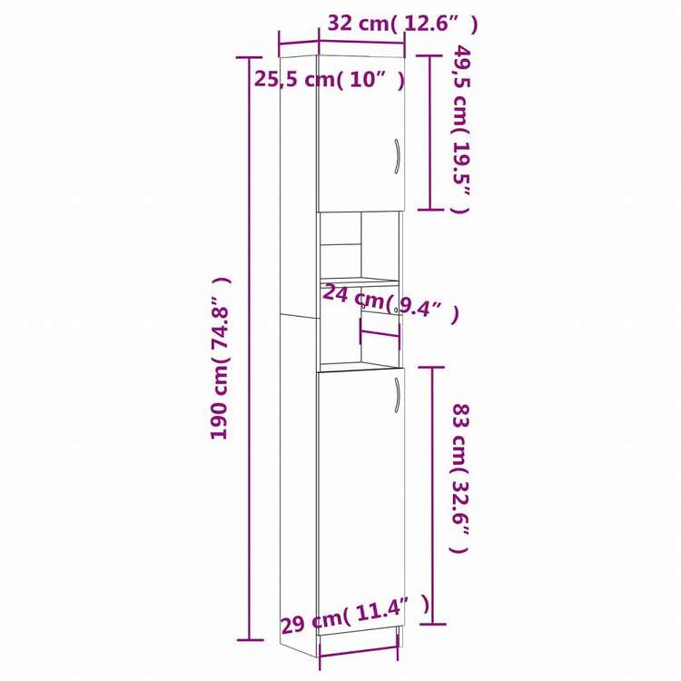 vidaXL バスルームキャビネット ブラック 32x25.5x190cm エンジニアリングウッド家具 家具セット バスルーム家具セット(代引不可)