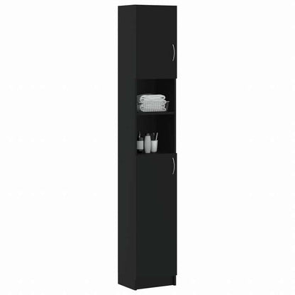 vidaXL バスルームキャビネット ブラック 32x25.5x190cm エンジニアリングウッド家具 家具セット バスルーム家具セット(代引不可)